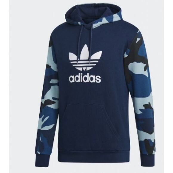 Adidas Men's Blue Originals Army Camouflage Long Sleeves Pullover Hoodie Size XL - Picture 3 of 7